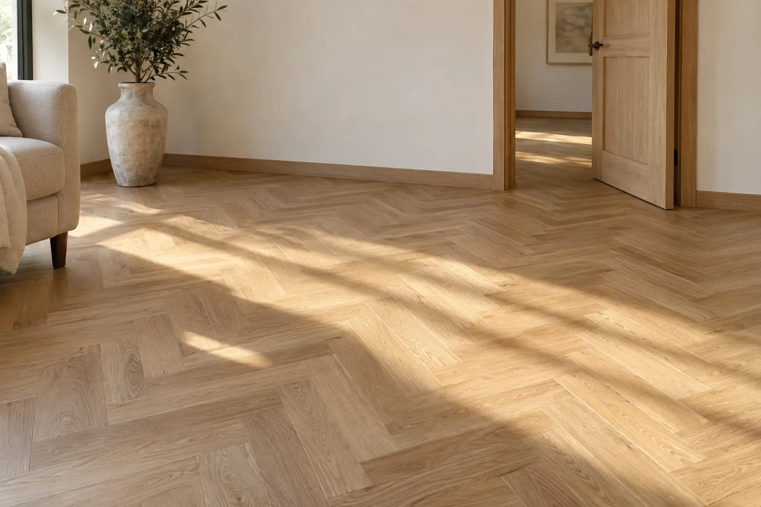 Parquet d’espiga il·luminat per llum natural